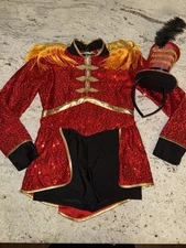Majorette dance gymnastics Baton Twirler Costume iefiel Child 12 Red Gold Black