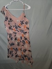 A New Day Pink Floral Faux Wrap Dress Sz Medium V-Neck Sleeveless Asymmetric Hem