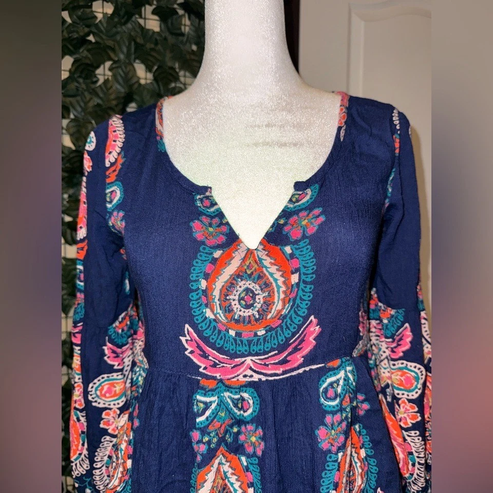 Billabong Multicolor Paisley blouse size M navy bohemian - Image 2 of 4