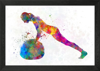 Young man practices fitnes Framed Wall Art Poster Canvas Print Picture