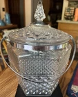 Vintage 1960s Anchor Hocking Wexford Glass Ice Bucket w/Lid Metal Handle