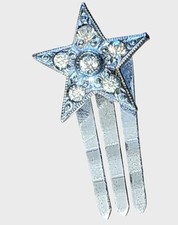 Vintage Star Hair Comb With Sparkly Rhinestones Silver Tone Metal Small Size
