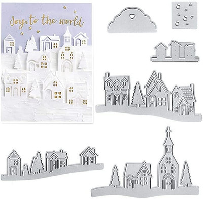 Christmas Village House Cutting Dies Set, Tree Star Cloud City Die Cuts for Card