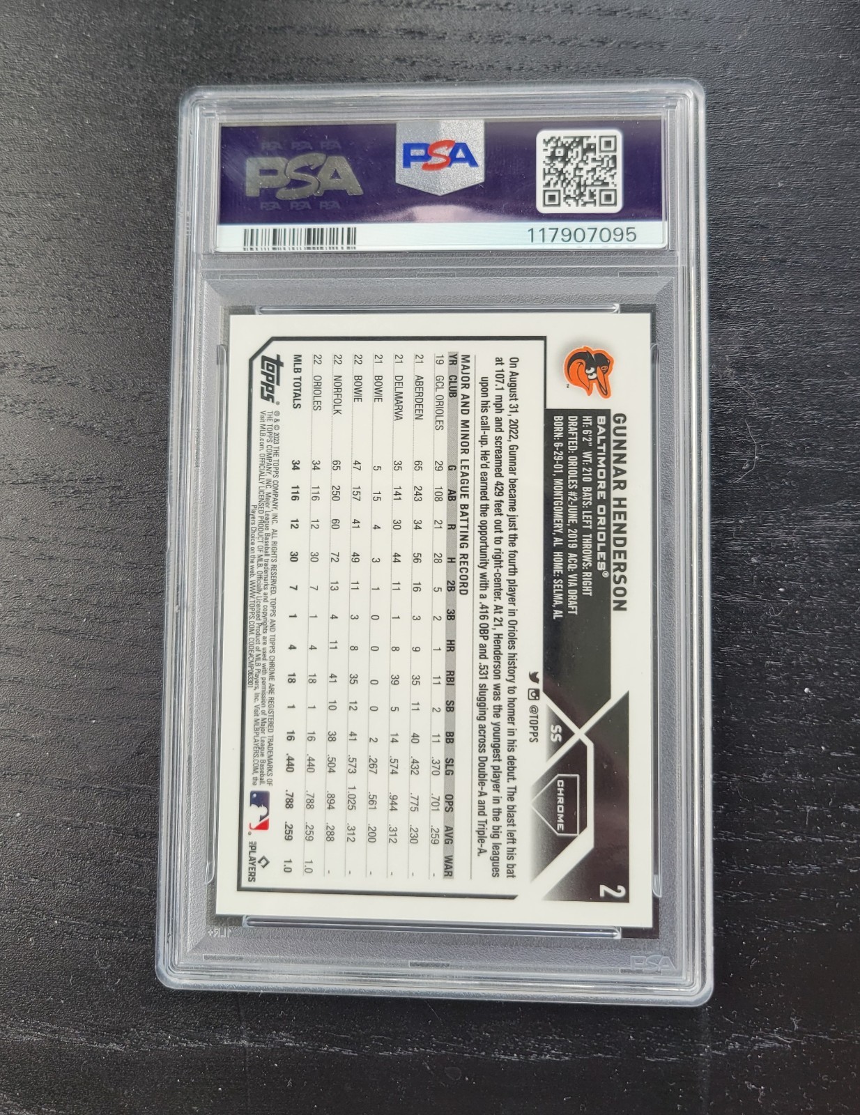 Gunnar Henderson Rookie SP - 2023 Topps Chrome Logofractor #2 SP - PSA 10 view 4