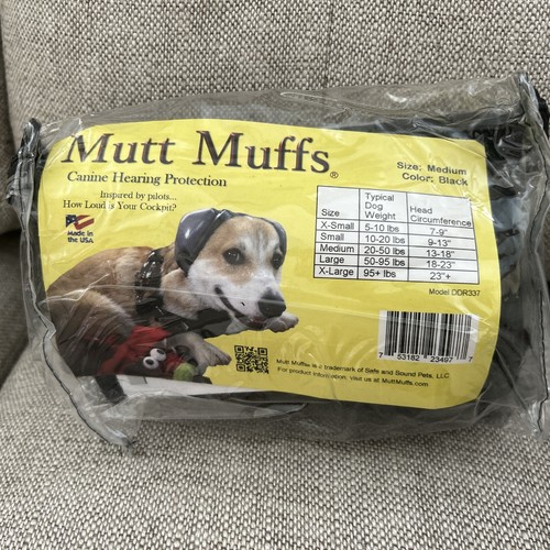 Mutt Muffs DDR337 Gehörschutz für Hunde schwarz Medium 20-50 Pfund NEU