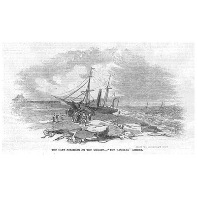 LIVERPOOL The Rambler Ashore a Collision on the Mersey - Antikdruck 1846
