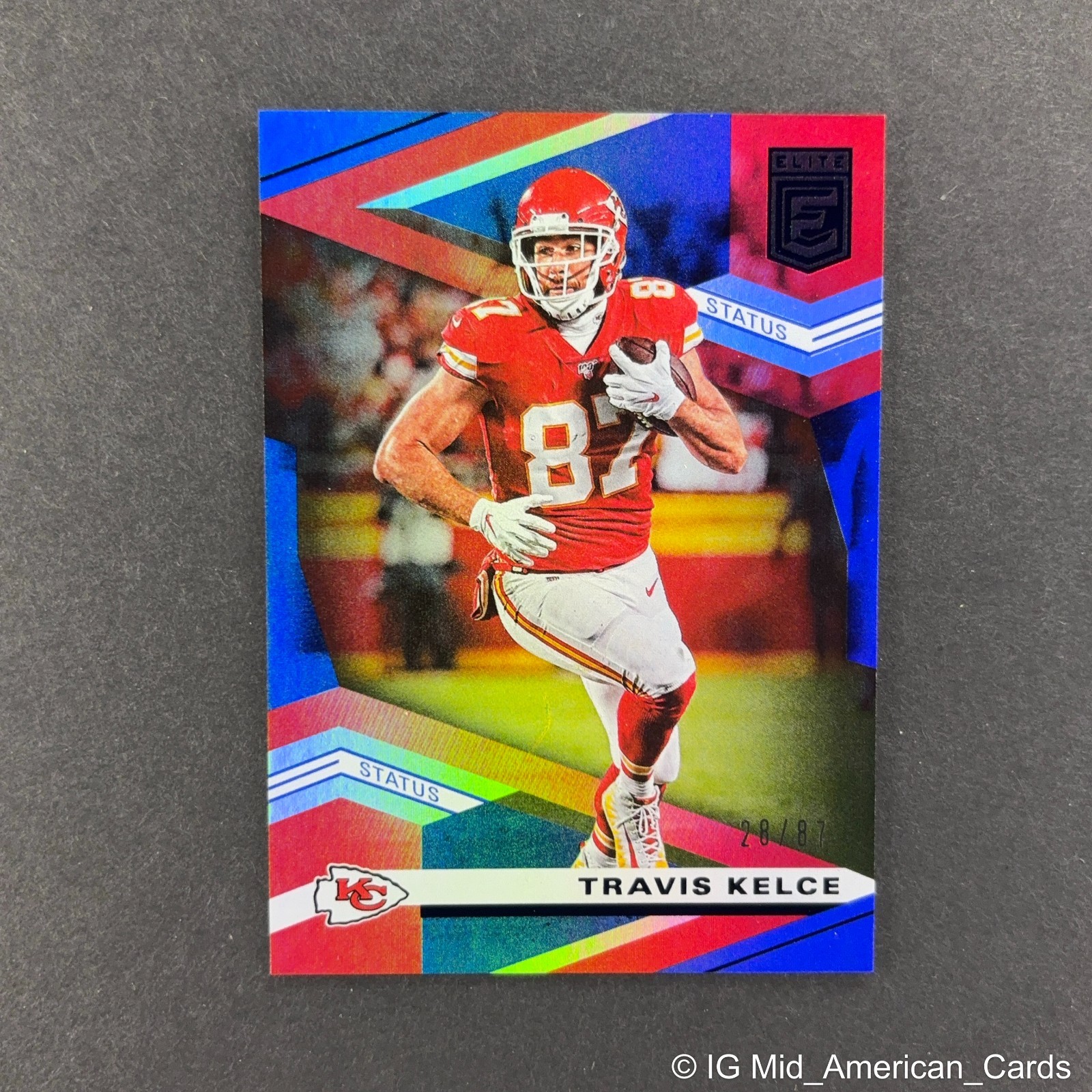 2020 Panini Donruss Elite #3 Travis Kelce Status Blue /87 Kansas City Chiefs