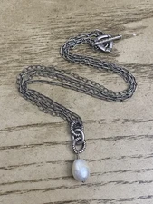 SILPADA Double Strand Sterling Silver 925 Necklace with Pearl Drop Pendant 18”