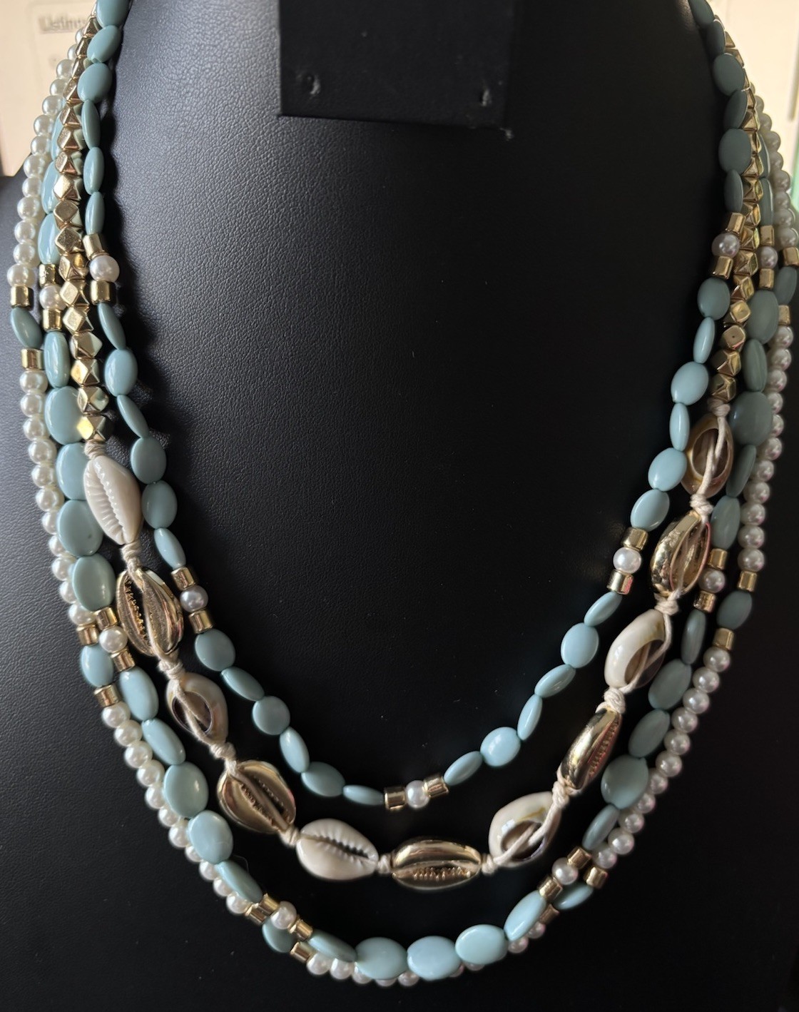 Beachy Tropical Multi Layer Pearl Shell Bead Neck… - image 2