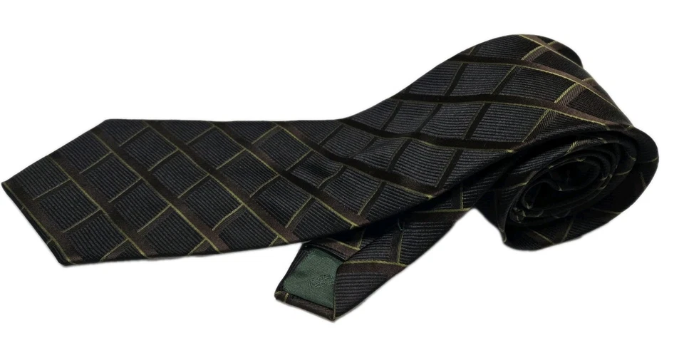 Sulka Handmade Textured Silk Tie Chocolate Brown w/Green Stripes 58.5" x 3 7/8" - Image 3 of 4