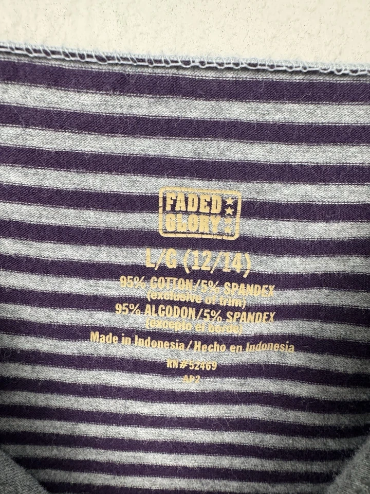 Faded Glory Womens Tank Top Size L Purple Gray Striped Y2K Babydoll Lace Trim - Image 2 of 4