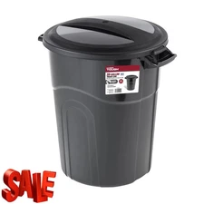 20 Gallon Heavy Duty Plastic Garbage Can, Included Lid, Black