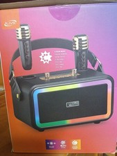 Karaoke Machine with Two Wireless Microphones Bluetooth Portable - NEW OPEN BOX