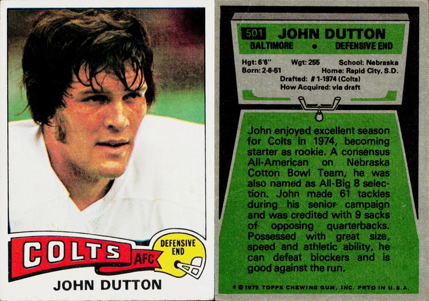 1975 Topps Football Card #501 John Dutton