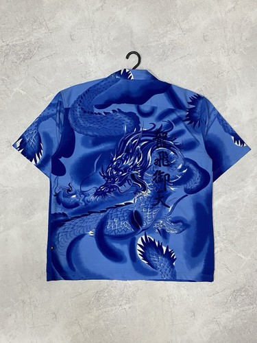 Dragons π Japanese Style Buttons Shirts Short Sleeve Vintage Overprint Big Logo - Picture 2 of 5