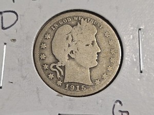 1915 D Silver Barber Quarter 25C Coin Twenty-Five Cents Denver
