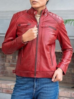Motorcycle Biker Jacket Handmade New Design Women Lambskin Leather Red