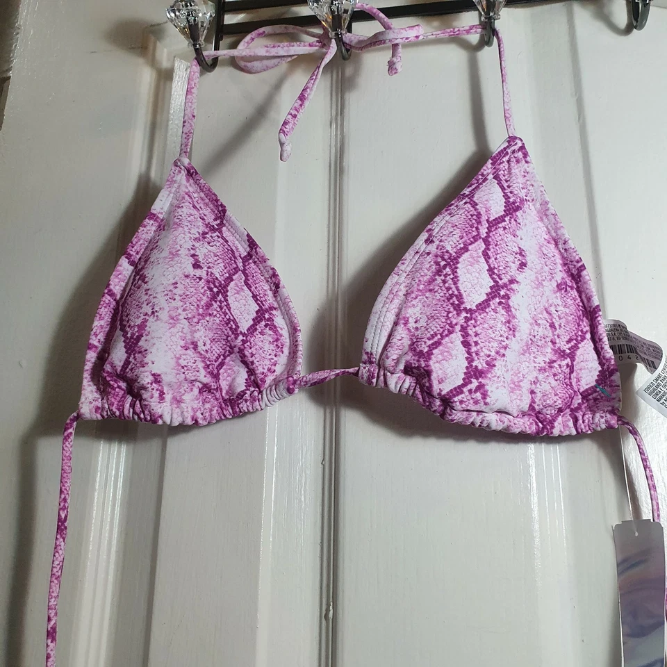 FOREVER 21 PINK snakeskin PADDED TRIANGLE STRING BIKINI  SWIM TOP SWIMSUIT M - Image 2 of 4