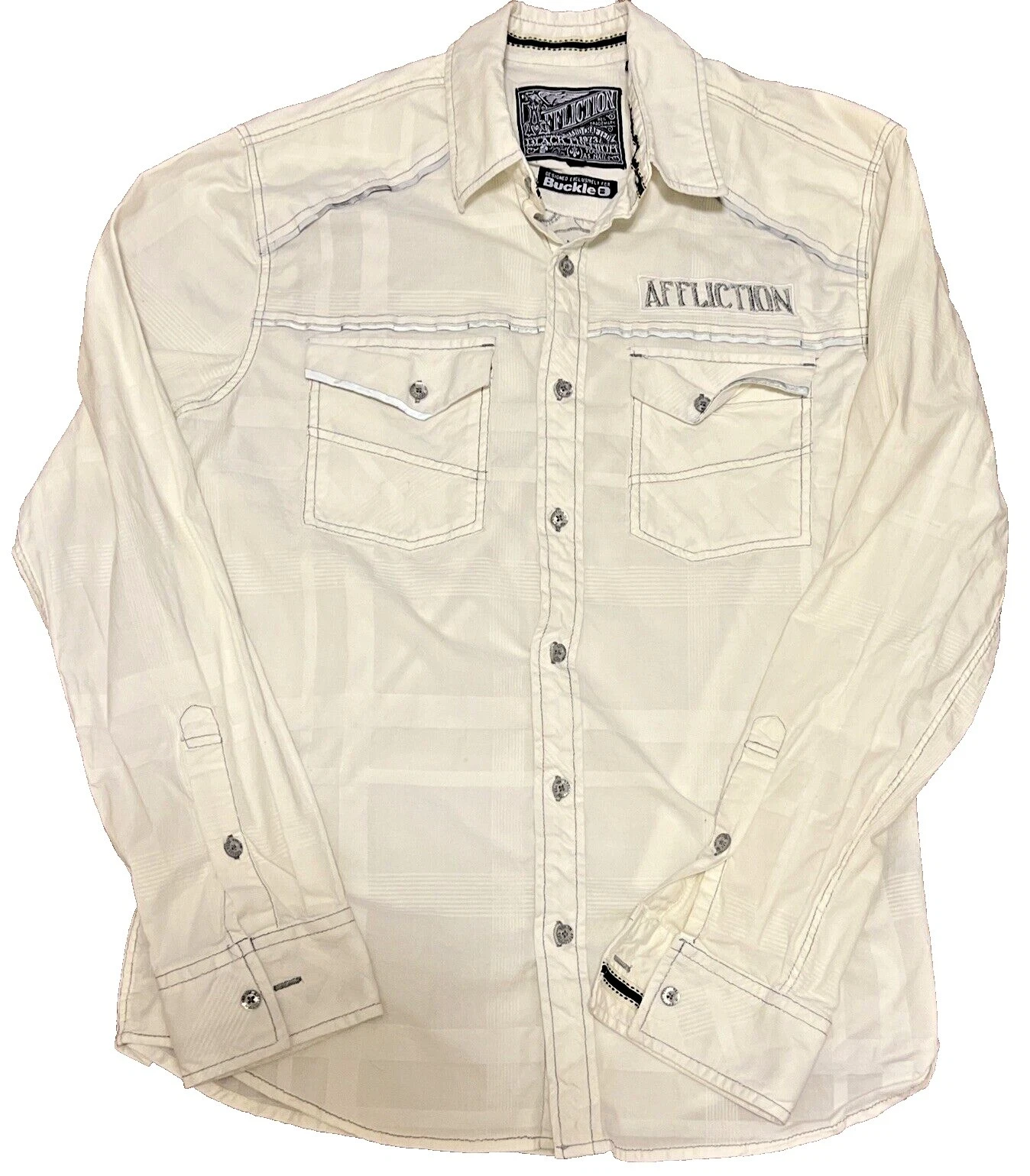 Affliction 条纹纽扣衬衫男士