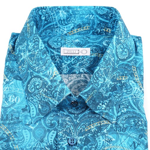 Zilli Tailored-Fit Aqua Blue Paisley and Compass Print Shirt 15.75 (Eu 40) - Picture 3 of 7