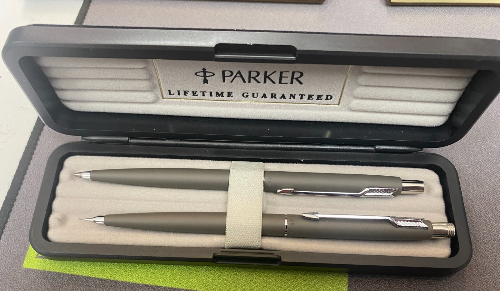 Two Pack Of Parker Matte Gray Pens With Silver Arrows