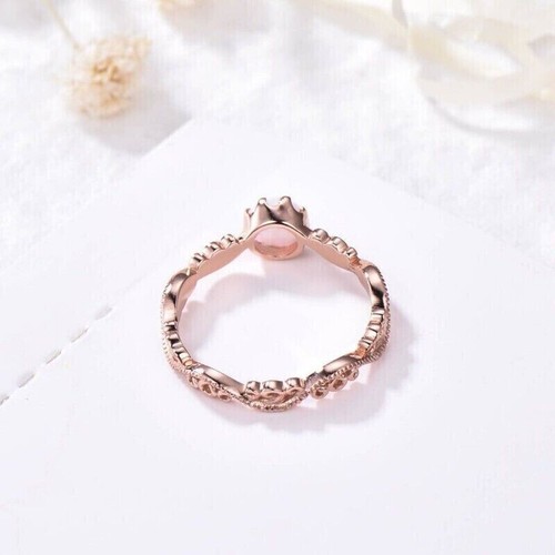 2 Ct Round Cut Simulated Aquamarine Wedding Solitaire Ring 14k Rose Gold Plated - Picture 3 of 4