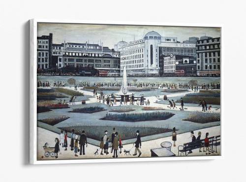 LS LOWRY PICCADILLY GARDENS -FLOAT EFFECT CANVAS WALL ART PIC PRINT- GREY WHITE - Picture 4 of 12