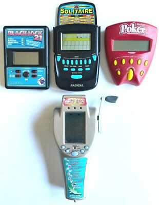 4 GREAT HANDHELD ELECTRONIC GAMES ~ POKER - SOLITAIRE - BLACKJACK & 21 - FISHING