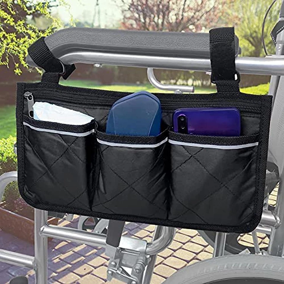 2-PACK Wheelchair Walker Side Pocket Organizer Armrest Storage Bag Holder Pouch - Imagem 2 de 4