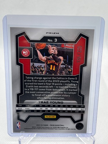 2023-24 Panini Prizm - Trae Young #3 Teal Ice Prizm /225 - Picture 2 of 2