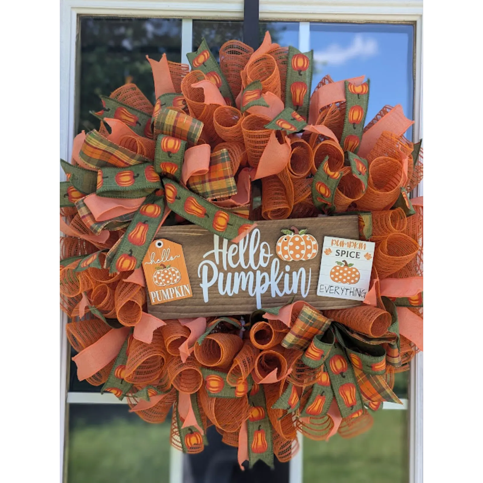 Fall Farmhouse Hello Pumpkin Wreath – Handmade Front Door Decor
