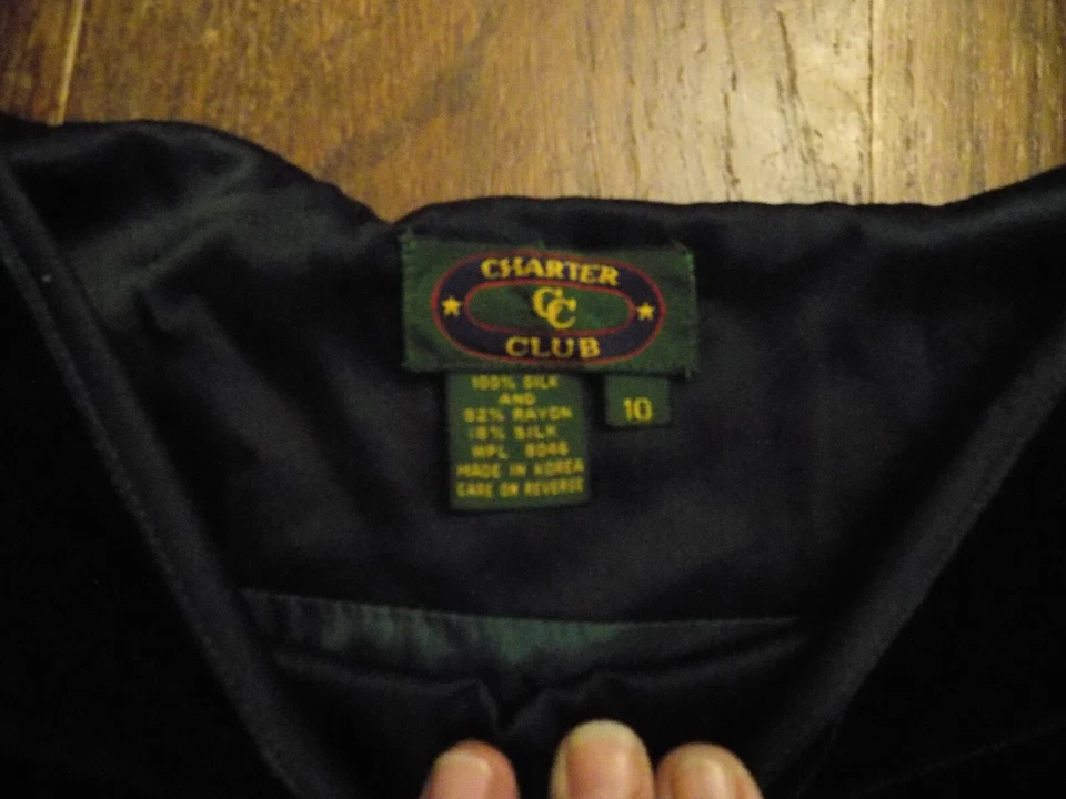 Vtg Charter Club Dress Green off shoulder Velvet Midi Plaid Silk Skirt Pocket 10 - Image 4 of 4