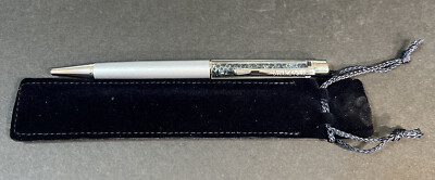 Swarovski Gray / Silver Crystal Lady Ballpoint Pen With Pouch # 1079440 NIP