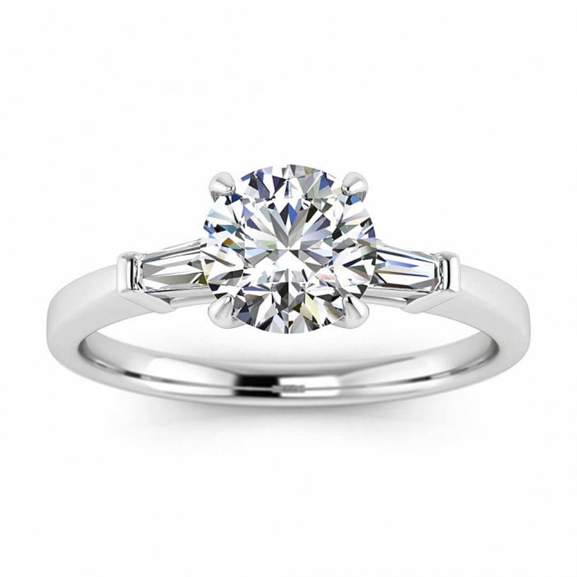 14k White Gold Moissanite & Diamond Kara Band Engagement Ring-image