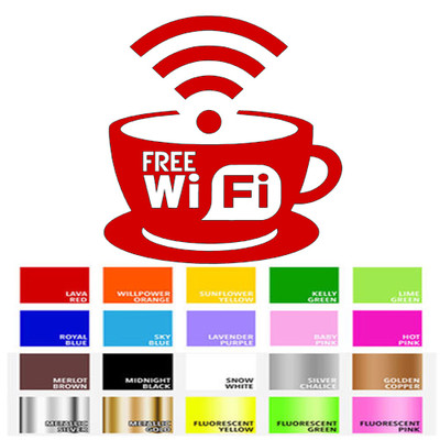 FREE WIFI Coffee Tea Cups Internet Cafe Bar Club Shop Window Wall Decal Sticker