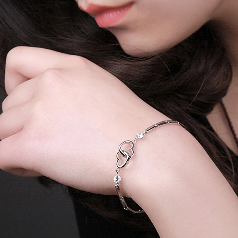 Armband Band Armkette Silber Herz Heart Filigran Boho Doppel Edel Damen Süß - Bild 3 von 4