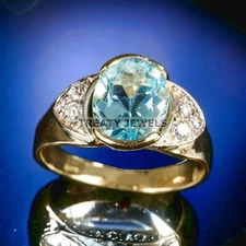 Aquamarine Oval Cut With 925 Sterling Silver Gold Plated Ring For Men's #173