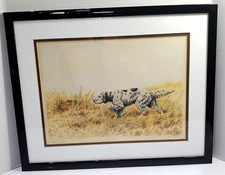 Paul Wood Signed Art English Pointer Hunting Dog Paris Etching Society FRAMED