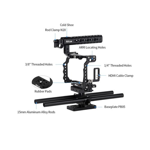 Kit gabbia fotocamera Nitze STK03B per Sony A7II A7SII A7RII A7III A7RIII A9 alluminio - Foto 5 di 6