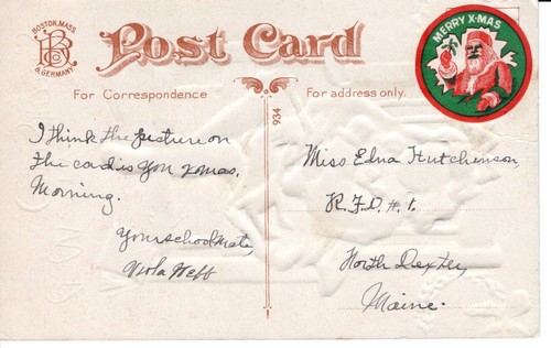 T11-80045 Antique Christmas Postcard embossed circa 1905 Girl with her Presents - Picture 2 of 2