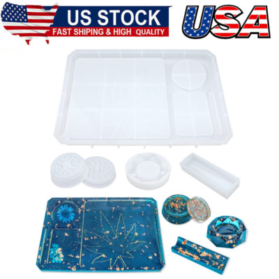 5 PCS Resin Molds Silicone Molds for Epoxy Resin with Large Rolling Tray Mold