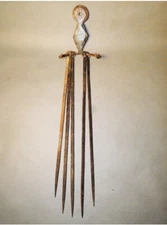 RARE! Antique 18TH C Wrought Iron Fireplace Hearth 5 Meat Skewers & 1 Hanger Set