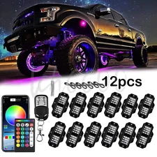 12pcs RGB LED Rock Lights Kit Offroad Truck Underbody Neon Music Bluetooth APP