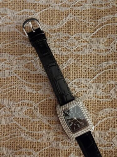 Vintage HSN Suzanne Somers Black Crystal Womens Watch New Battery - Picture 2 of 6