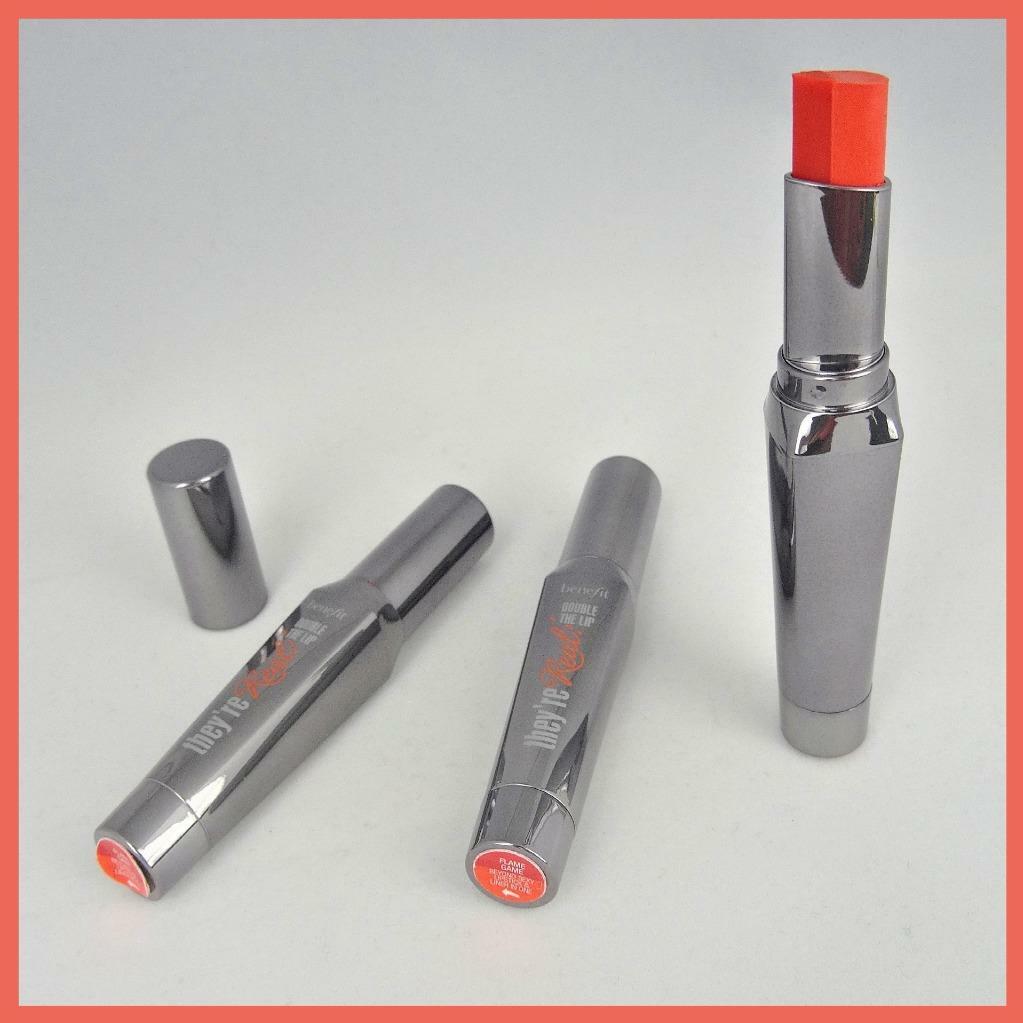 BeneFit They're Real Double Lip Lipstick And Liner FLAME GAME  x 3 Pc LOT .02 oz