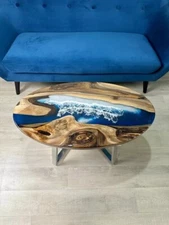 Ocean Epoxy Resin Oval Coffee Table Top, Modern Epoxy Resin Furniture Home Decor