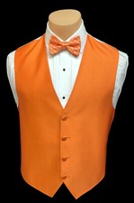Men's Orange Tuxedo Vest Tie Set Bow or Long Formal Wedding Groom Prom