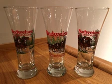 Anheuser-Busch Budweiser Clydesdales Pilsner Beer Glasses Viintage 1991 (3) NWOB