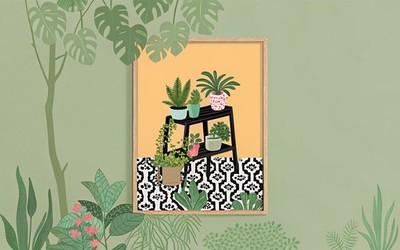 Botanische Trittleiter Zimmerpflanze Geo Fliesen Pflanzen hängend Makramee Landhaus Kern G