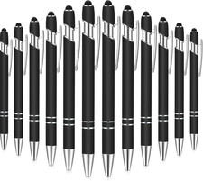12 Pieces 2 in 1 Stylus Metal Ballpoint Pen with Stylus Tip, 1.0 Mm Black Ink Ba